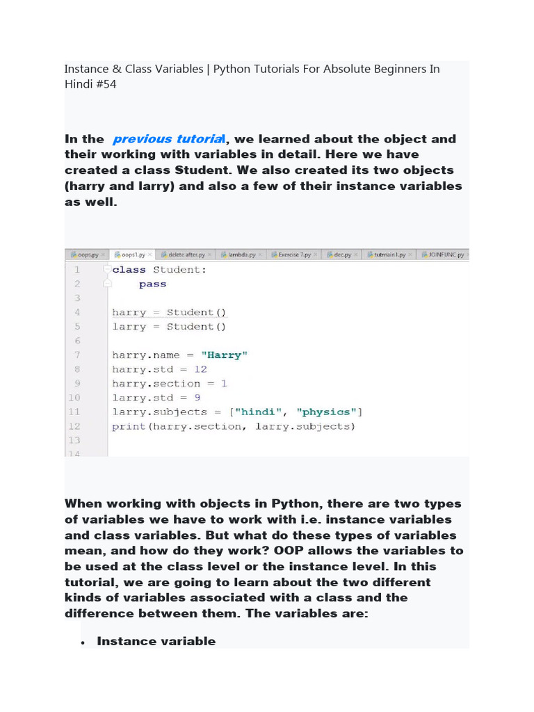 37.instance & Class Variables Python | PDF | Class (Computer ...
