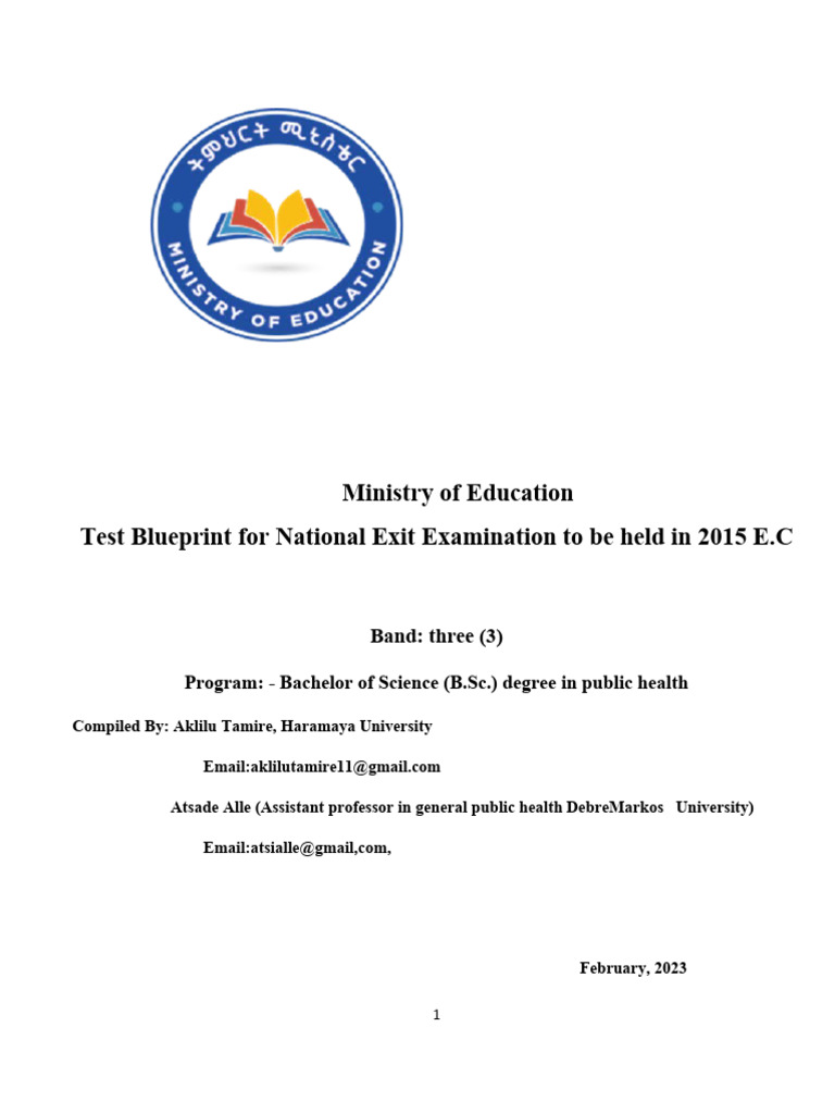 Test Blueprint for Public Health Exit Exam | PDF | Educational ...
