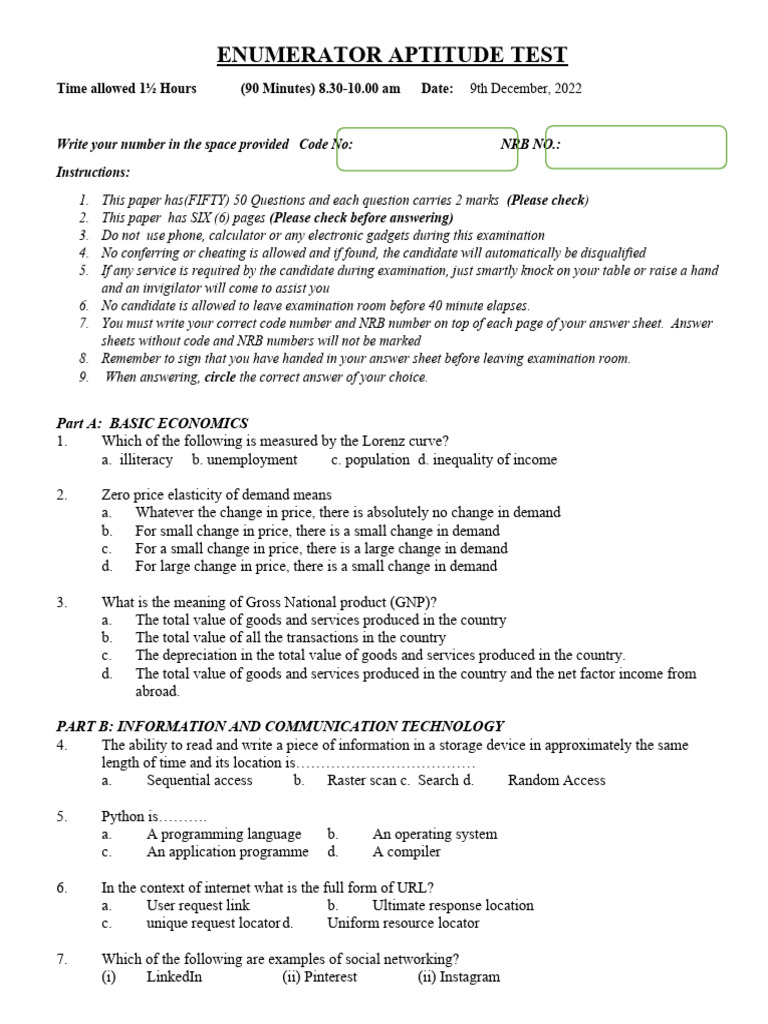 Enumerator Aptitude Test Guidelines | PDF | Random Access Memory ...