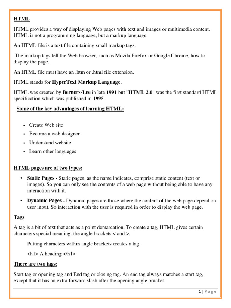 HTML Notes For Class 9 | PDF | Html | Html Element