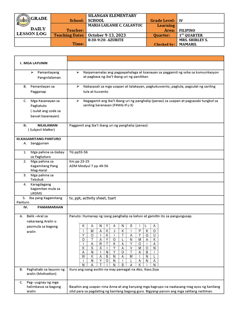 COT 1 Filipino | PDF