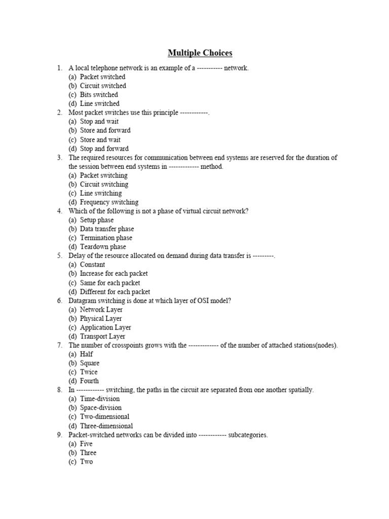 Multiple choice questions new pdf packet switching computer network