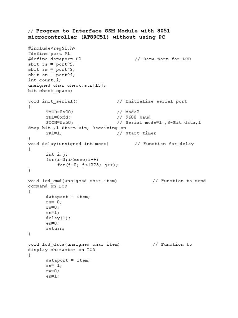 GSM Module with 8051 Microcontroller | PDF | Byte | Microcontroller
