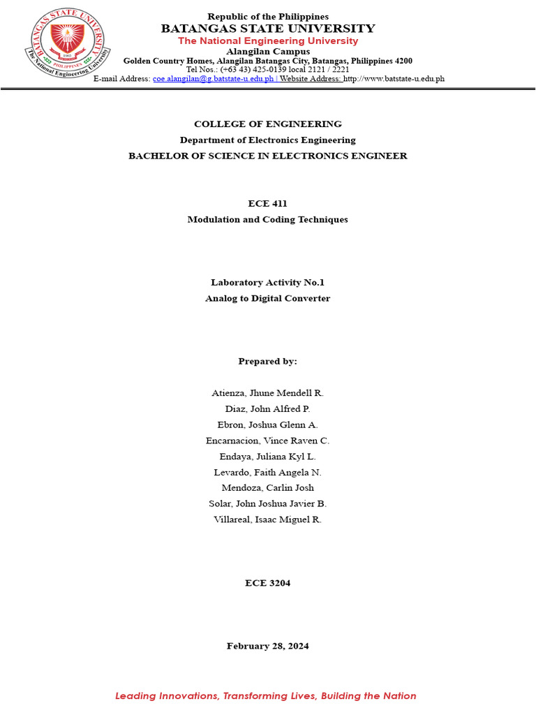 Modulation Lab1 Pdf Analog To Digital Converter Analogue Electronics