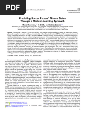 Predicting Soccer Players’ Fitness Status Through a Machine-Learning Approach