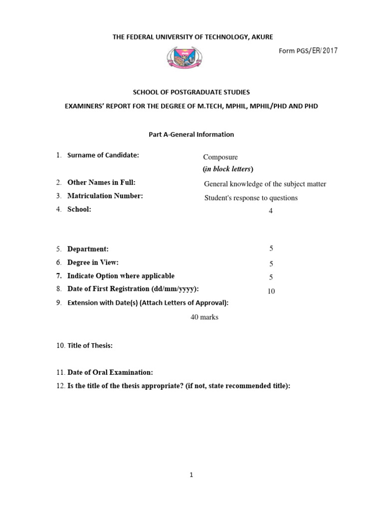 Exam Report for Postgraduate Degrees | PDF | Thesis | Data