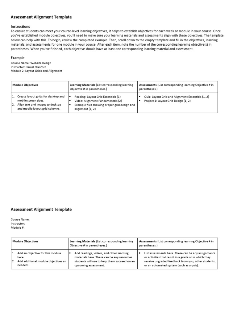 Course Module Assessment Alignment Template | PDF