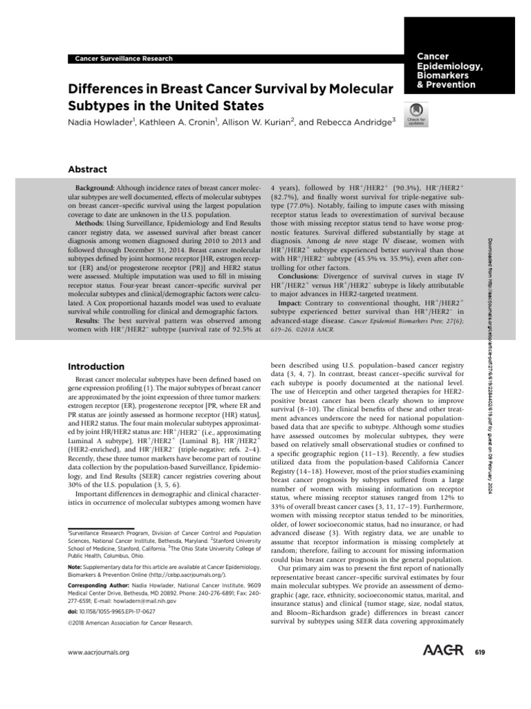 Breast Cancer Survival by Subtype | PDF | Medicine | Health Sciences