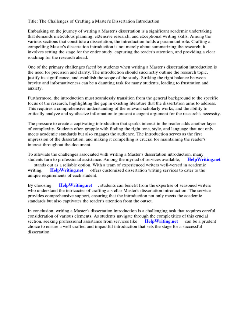 Writing A Masters Dissertation Introduction | PDF | Thesis | Doctor Of ...