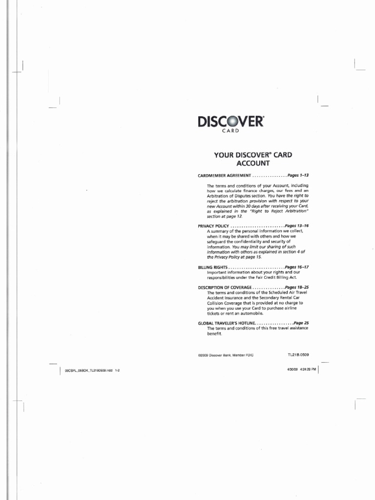 Discover Card Member Agreement With Naf Financial Transaction Debits And Credits