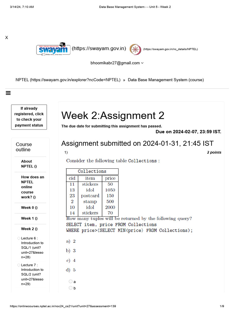 DBMS Course Unit 5 Week 2 Overview | PDF | Computing