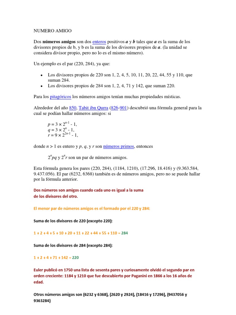 Numero Amigo Aritmetica Notacion Matematica