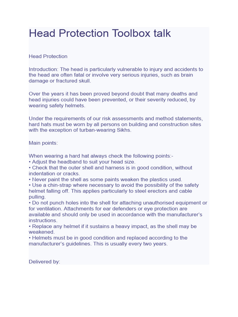 Head Protection Toolbox Talk PDF