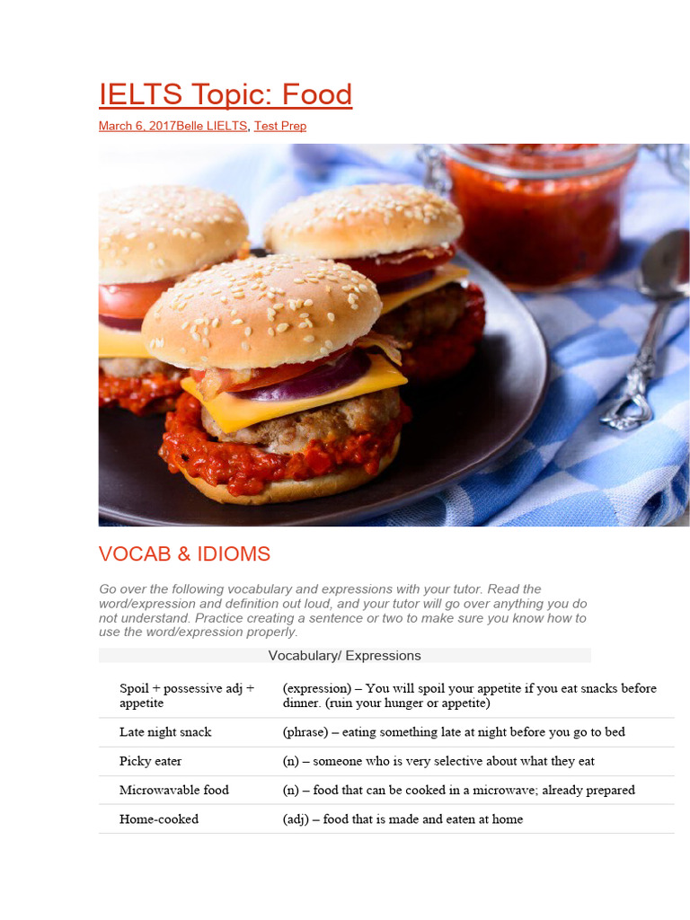 Ielts Speaking Food Pdf Meal Food And Drink Preparation