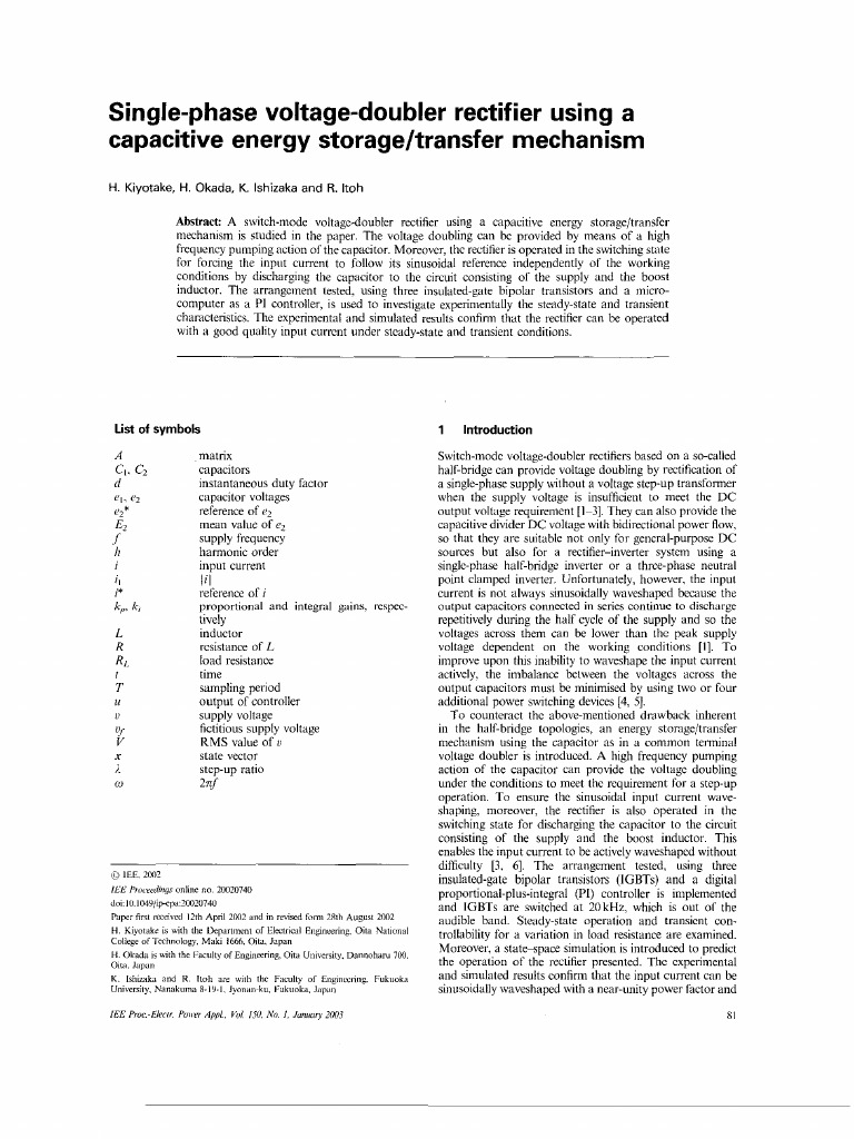Single-Phase Voltage-Doubler Rectifier Using A Capacitive Energy ...