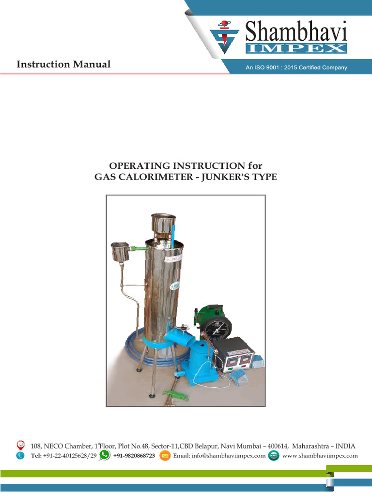 Operating Instruction Of Gas Calorimeter Junker Type PDF Machines