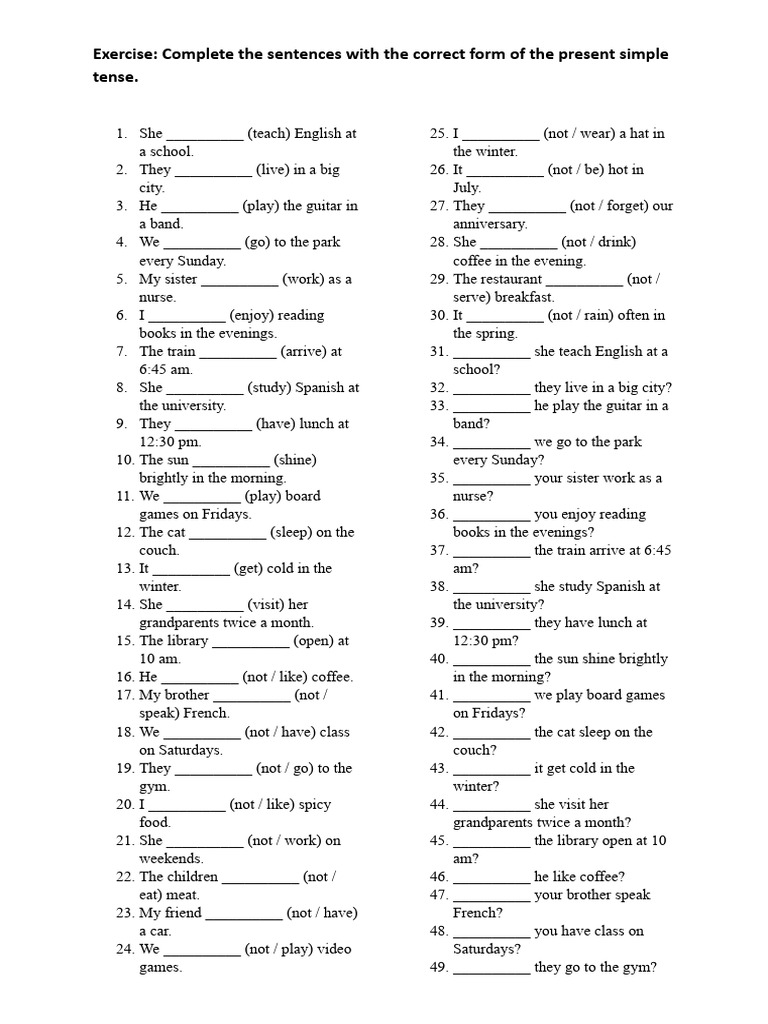 Present Simple Exercise | PDF