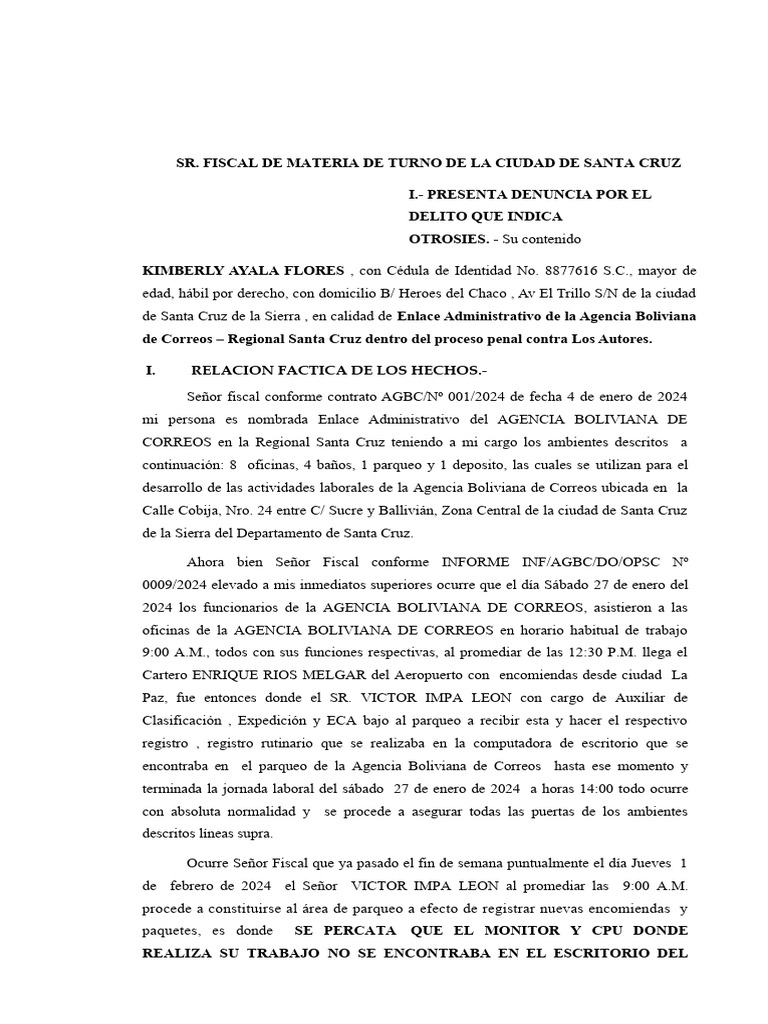 Denuncia Kimberly | PDF | Bolivia | Justicia