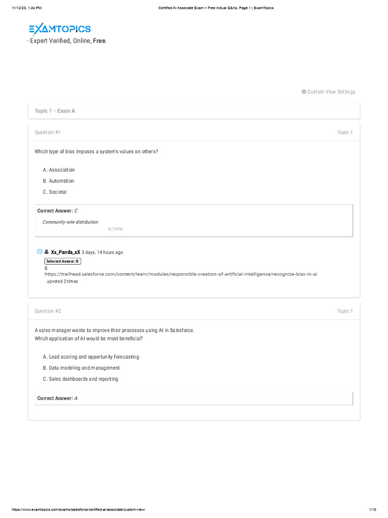 Certified AI Associate Exam - Free Actual Q&As, Page 1 - ExamTopics ...