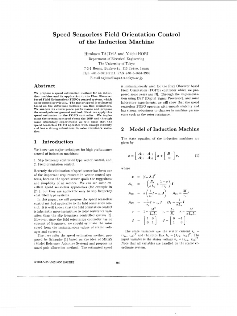 Sensorless Control for Induction Machines | PDF | Force | Mechanical ...