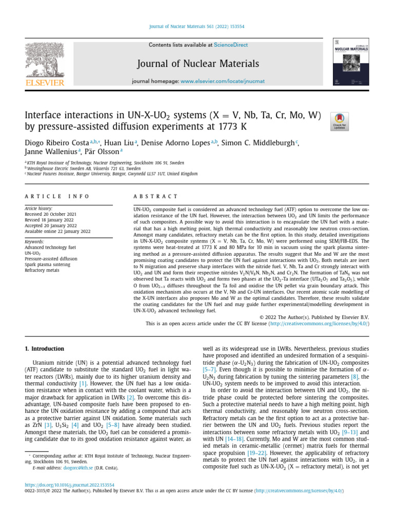 UN-UO2 Composite Fuel Interface Study | PDF | Sintering | Metals