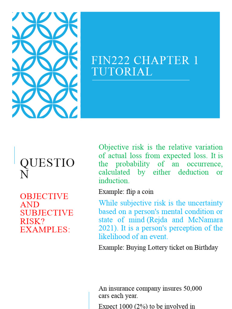 Fin222 chapter 1 tutorial 2 pdf risk insurance