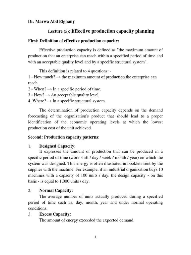 Effective Production Capacity Planning Pdf Inventory Prices