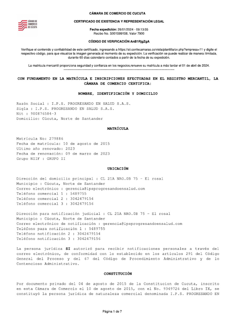 Certificado Camara de Comercio 2024 | PDF