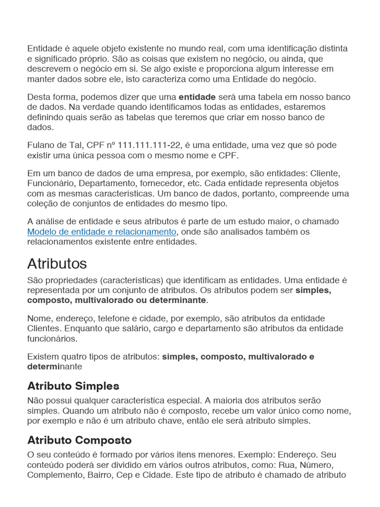 Definição e Tipos de Entidades e Atributos | PDF | Números
