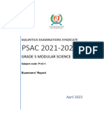PSAC 2021 2022 Grade 5 Modular Examiners Report Science