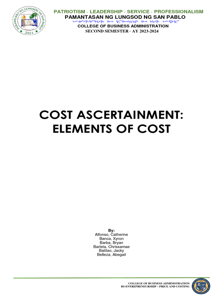 COST ASCERTAINMENT PDF Inventory Lean Manufacturing