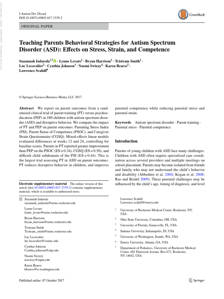 Parent Training Impact on ASD Stress | PDF | Autism Spectrum ...