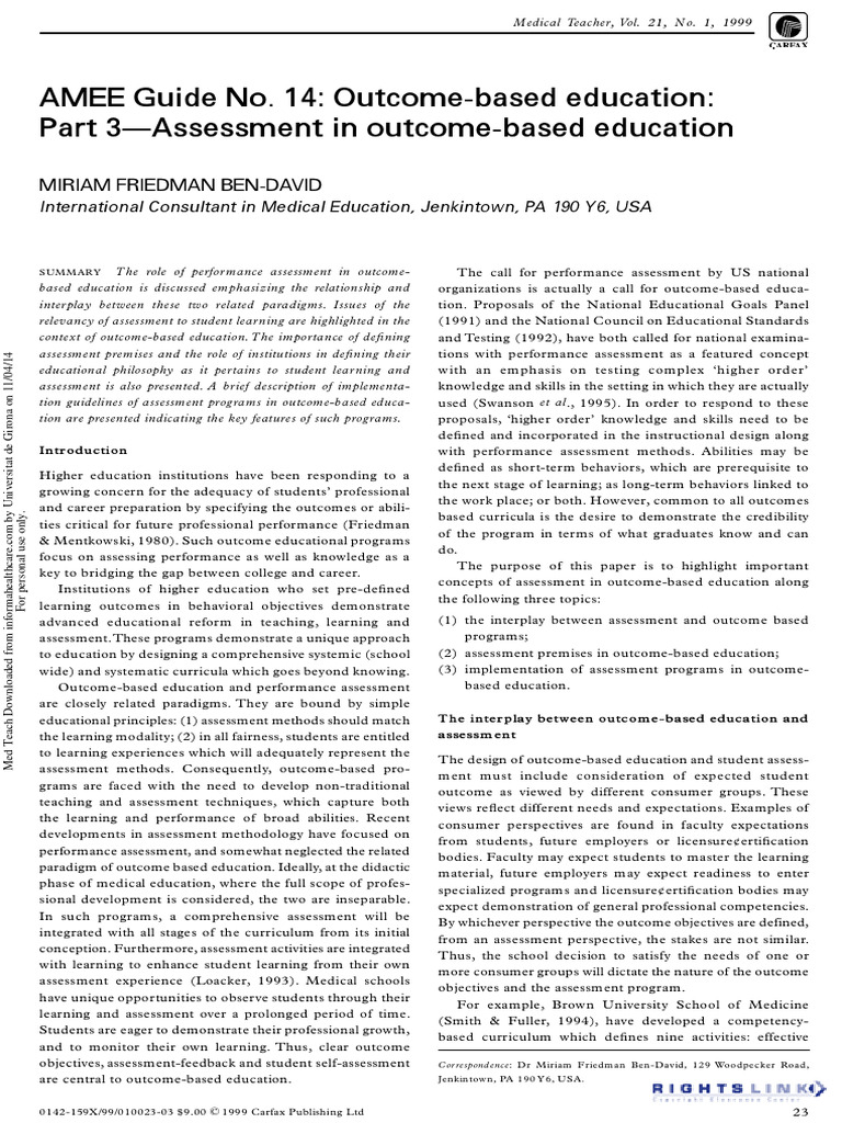 Amee guide 14 outcome based education part 3 assessment in outcome