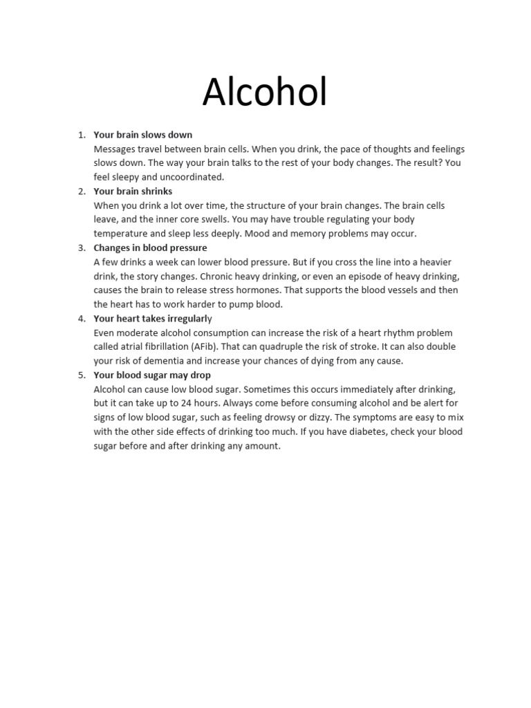 Effects of Alcohol on Brain and Body | PDF