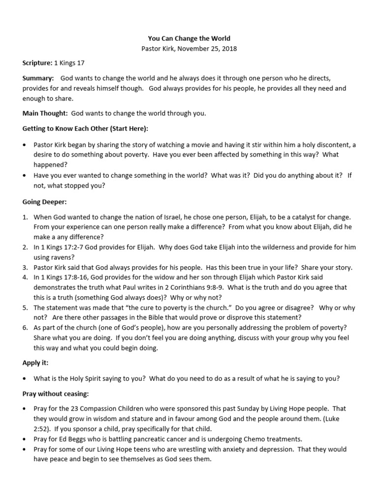 1 Kings 17 Discussion Guide | PDF | Elijah | Books Of Kings