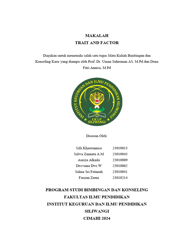 Teori Trait and Factor dalam Konseling | PDF | Karier & Perkembangan