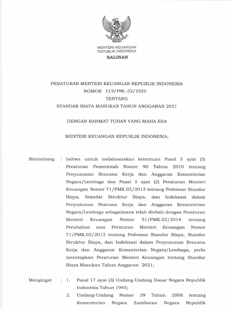 PMK 119 Tahun 2020 Tentang SBM 2021 | PDF