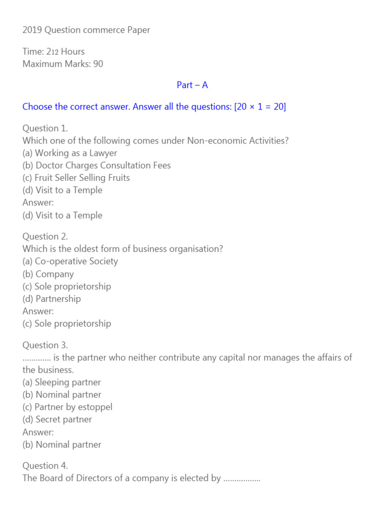 11 Commerce Public Exam QP | PDF | Lease | Transport