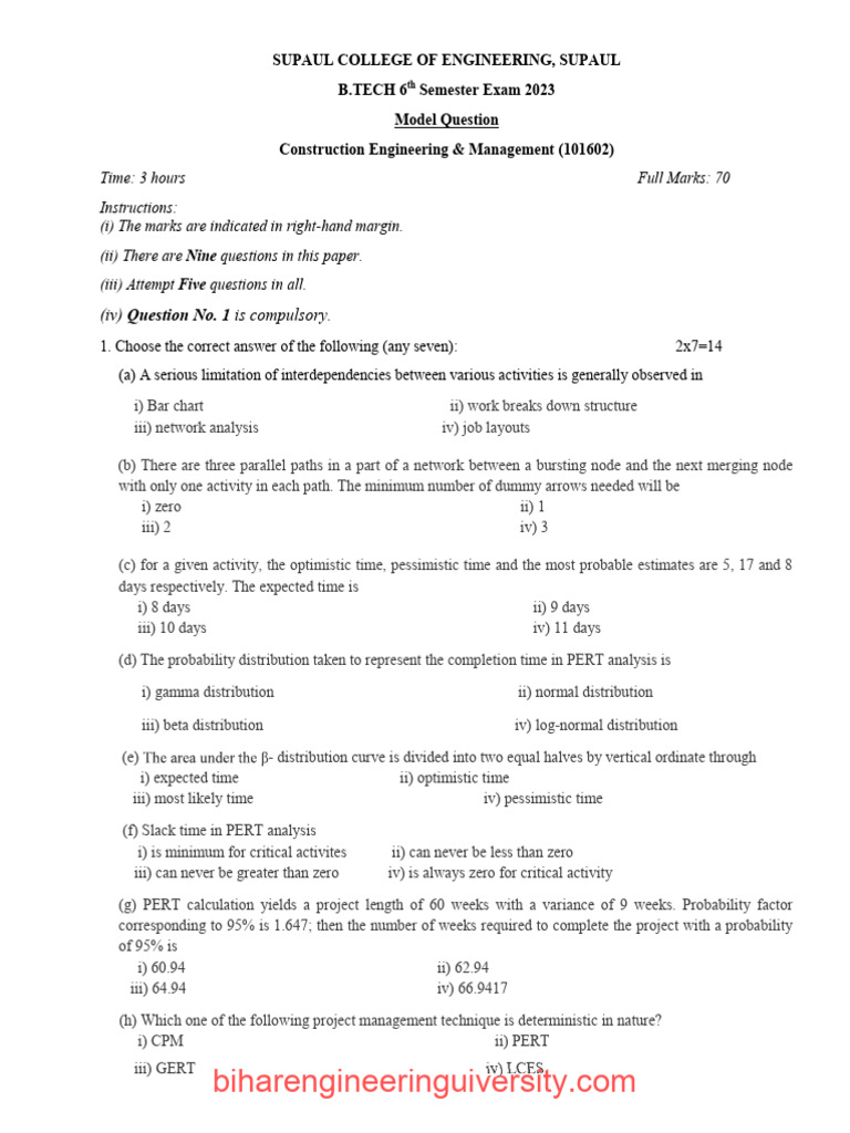 Construction Engg Model Paper | PDF