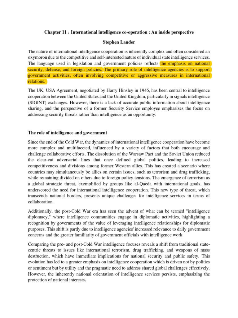International Intelligence Cooperation Insights Pdf European Union