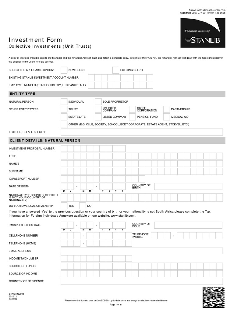 STANLIB Investment Application Form | PDF | Banks | Debit Card