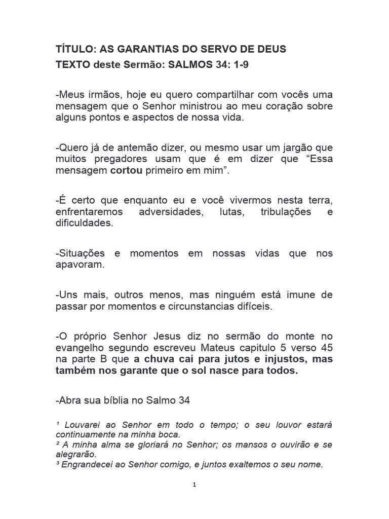 Garantias do Salmo 34 para o Crente | PDF | Salmos | Jesus