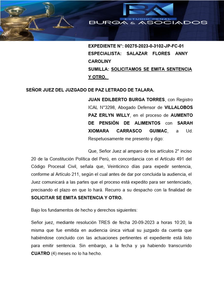 Solicitud de Sentencia | PDF | Sentencia (ley) | Separación de poderes