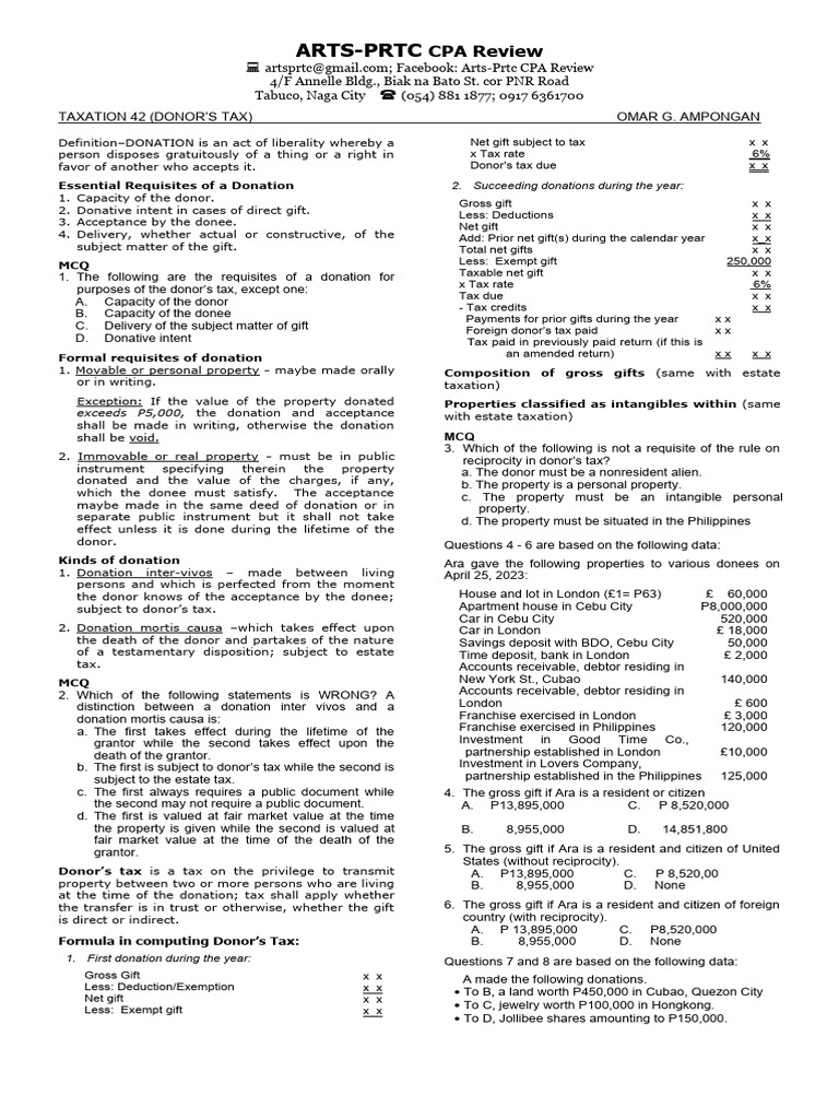 Donor s tax 2024 download free pdf taxes donation