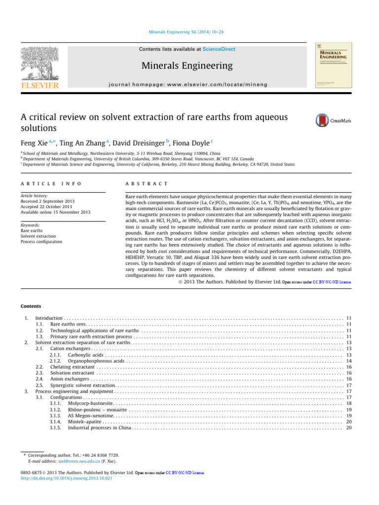 Solvent Extraction of Rare Earths | PDF | Soil | Lanthanide