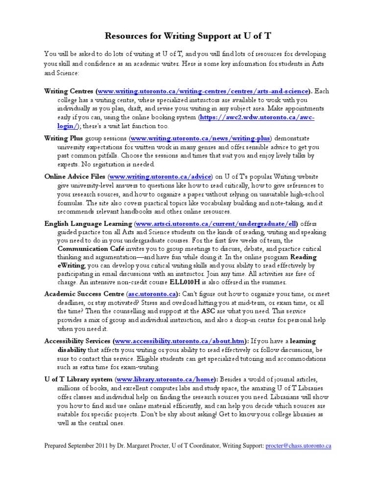 Writing Support Resources at U of T | PDF | Libraries | Advice (Opinion)