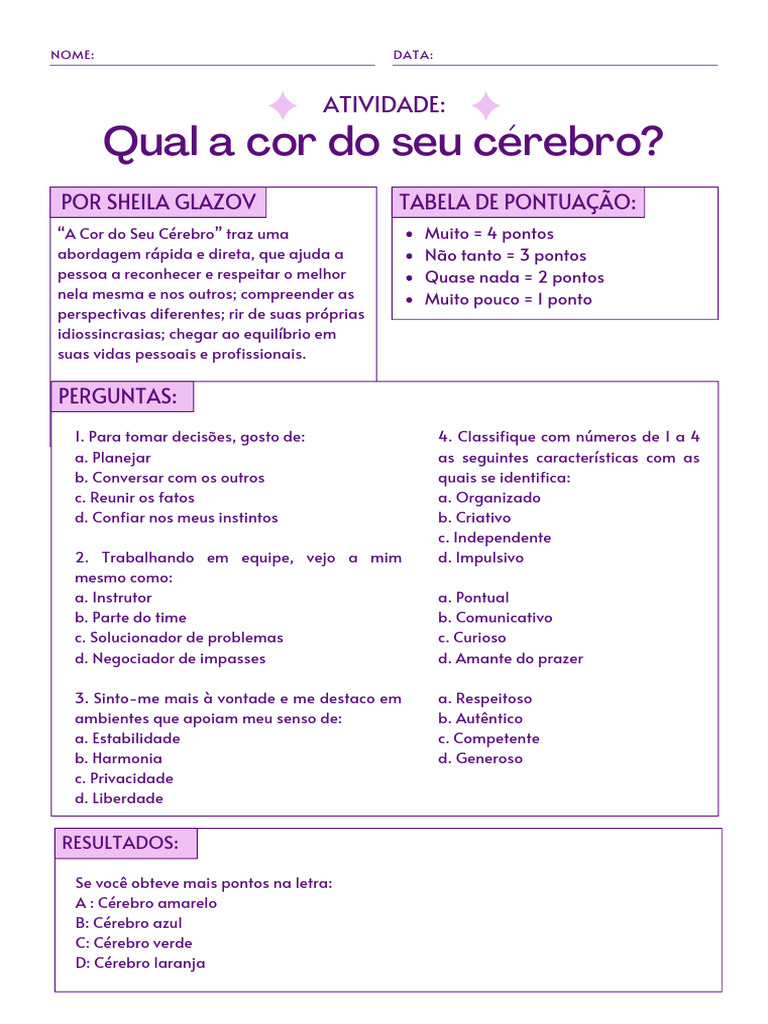 Atividade Autoconhecimento | Download grátis PDF | Cérebro | Sabedoria