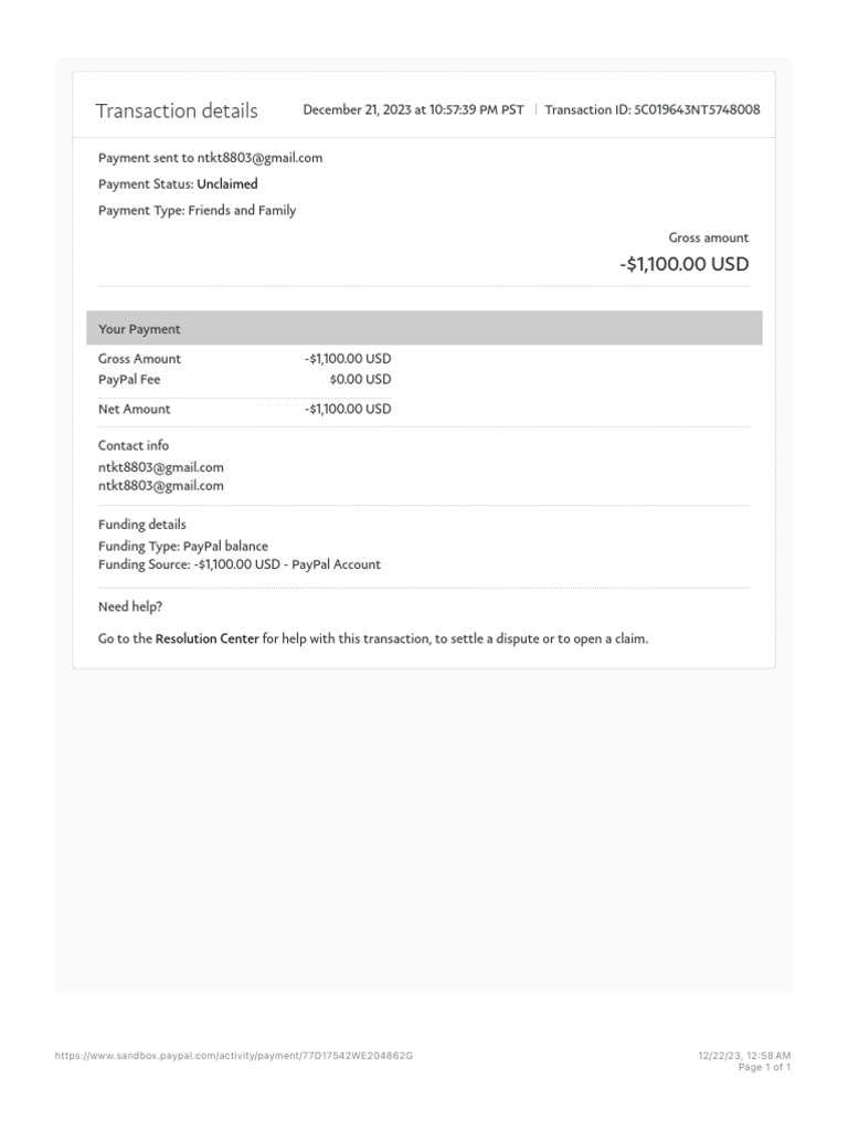 Unclaimed PayPal Payment Details | PDF