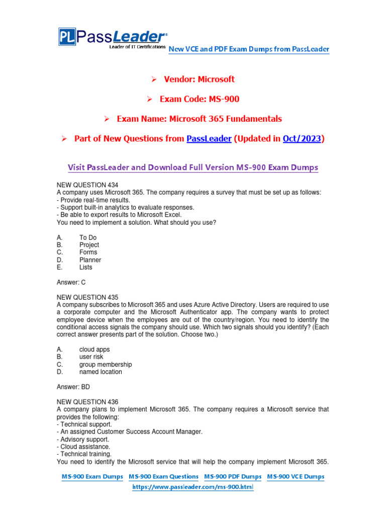 (Oct-2023) New PassLeader MS-900 Exam Dumps | PDF | Microsoft | Cloud ...