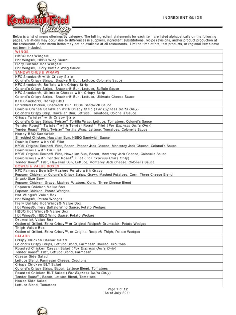 Kfc Ingredients July11 Flour Breads
